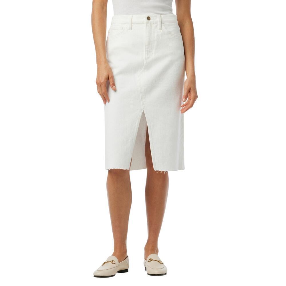 Joe’s Jeans White Denim Midi Skirt High Waist Raw Hem Slit Sz 30 NWT